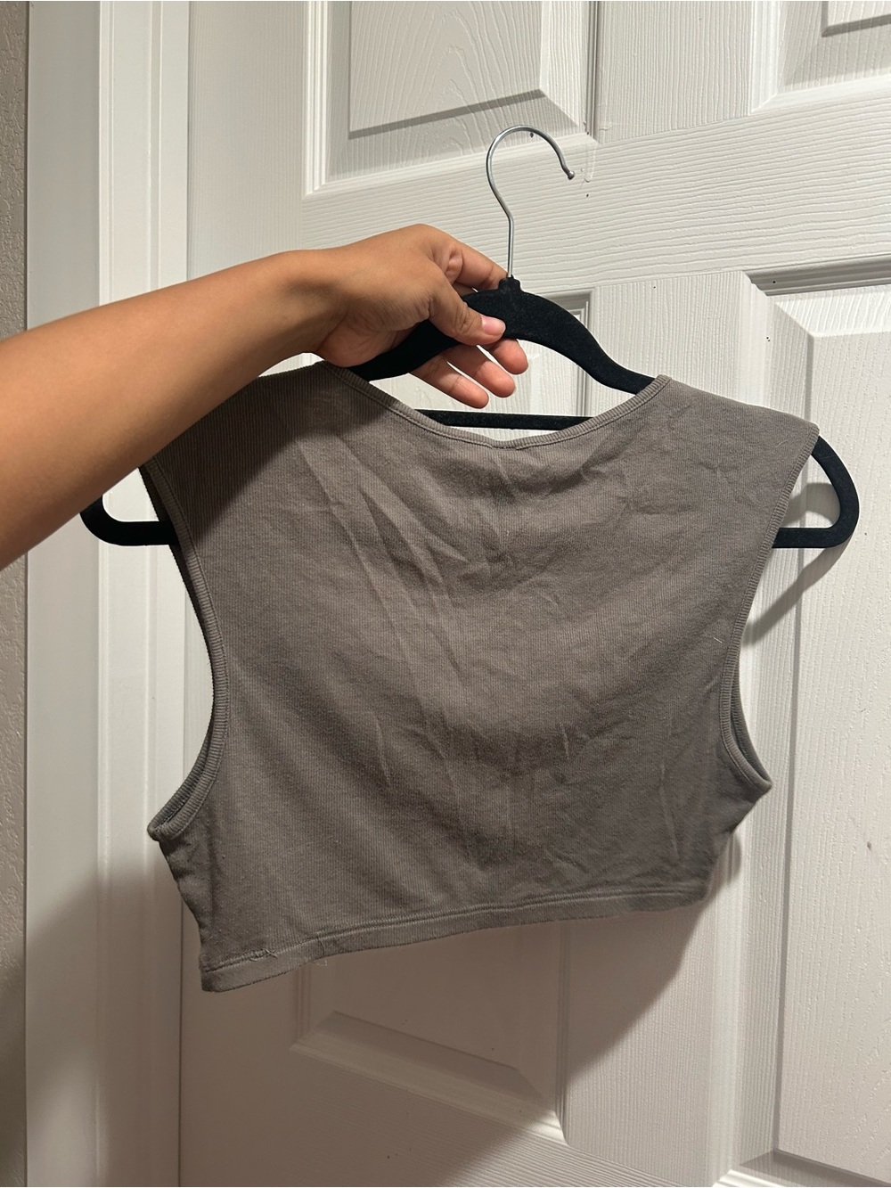 Free People Cropped V-Neck Tank in Taupe Gray - Picture 2 of 3